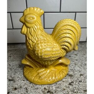 ASP 2004 Yellow Ceramic Rooster Figurine Farmhouse Kitchen Decor Distressed 8in